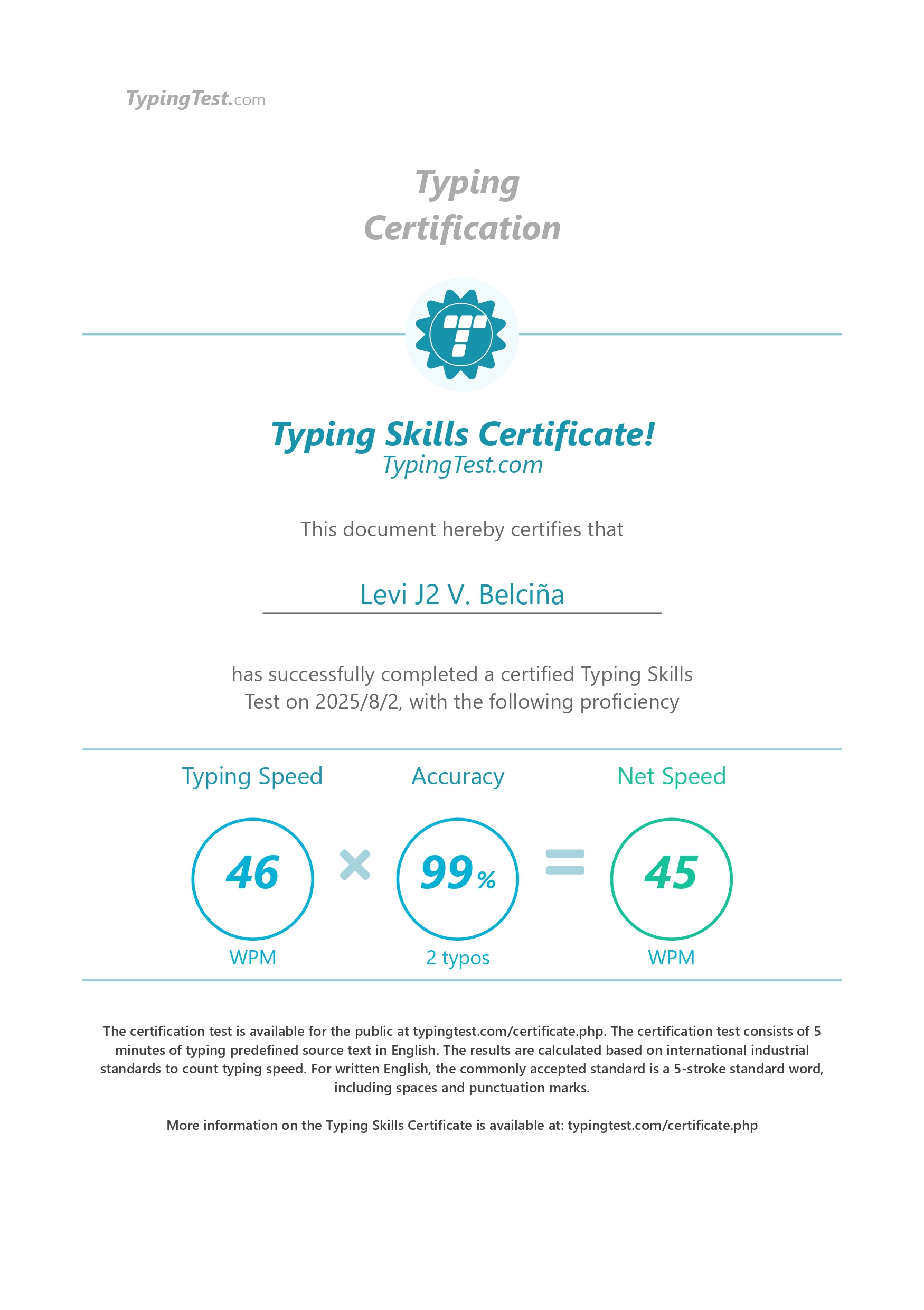 Typing Certification
